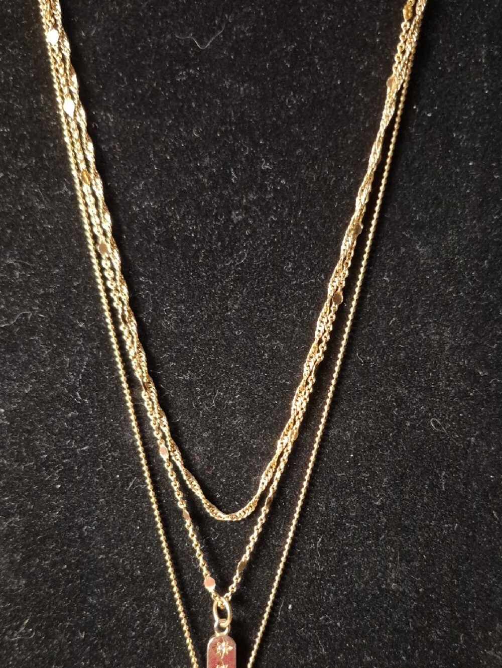 Layered Gold-Tone Multi-Chain Necklace with Bar & Charm - Picture 4 of 5
